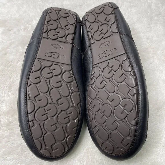 UGG #5379 Men's Black Ascot Leather Slipper Moccasins Shoes Size 12 - Picture 5 of 12